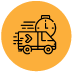 Yellow circle with icon showing a speeding lorry and a stop watch in the background