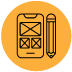 Yellow circle with wireframe and pencil icon