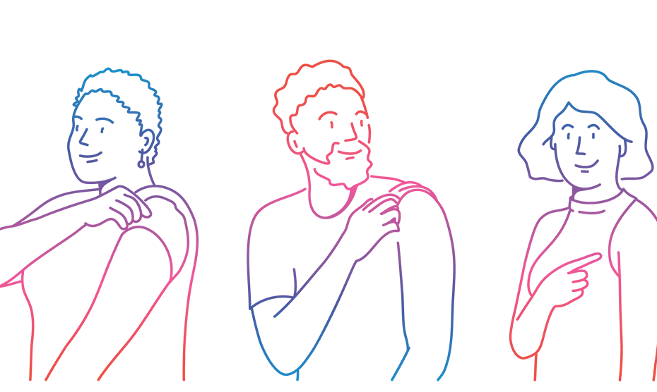Coloured line illustration of people rolling up their sleeves